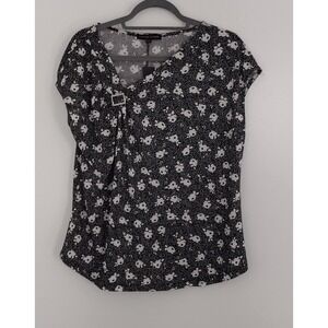 Adrienne Vittadini Black Blouse Short Sleeve Asymmetrical Shoulder Size XL NEW